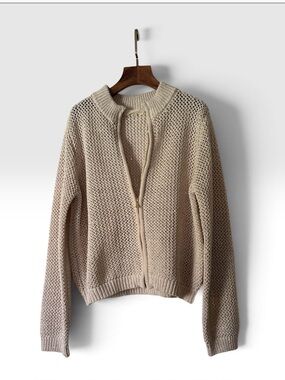 Women Elegant Greige Cream Knit Cardigan